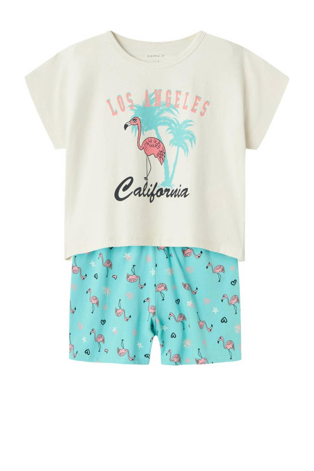 NAME IT shortama NKFNIGHTSET met all over print zeeblauw/ecru