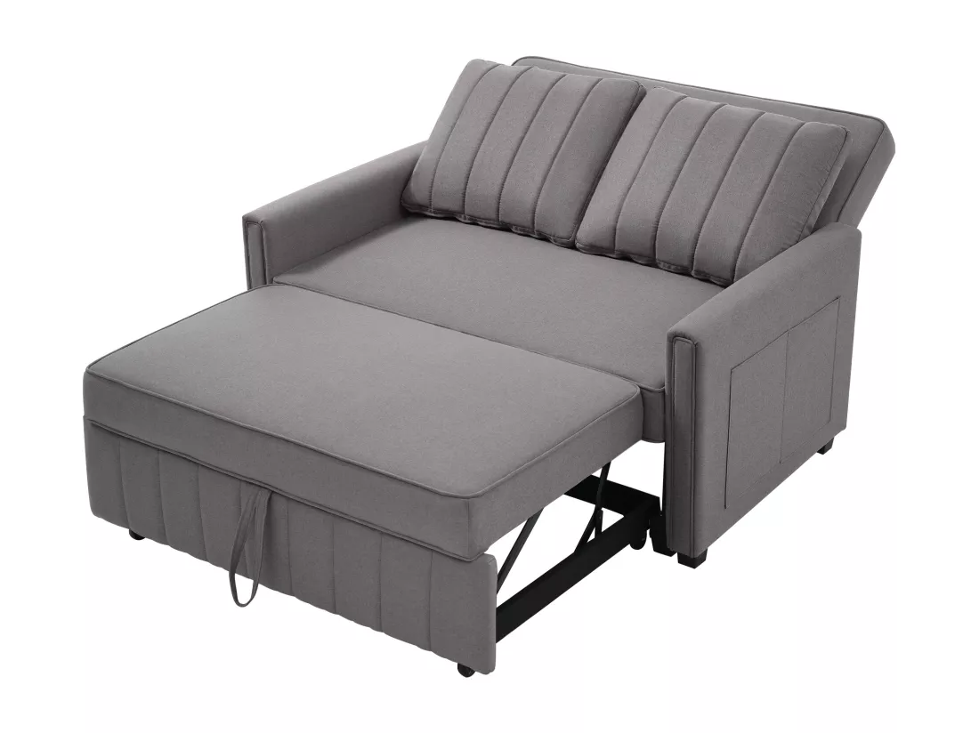 Canapé convertible 2 places, Canapé-lit pliant en tissu lin - 127 x 75/180 x 94 cm - avec fonction sommeil et dossier réglable - Gris