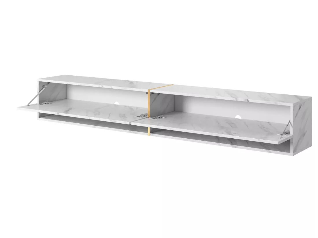 Meuble tv 200 cm -marbre blanc avec insert d'or - MIRRGO