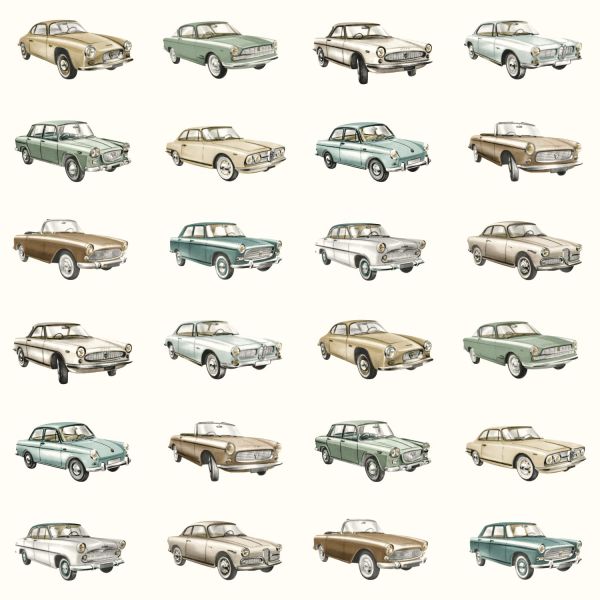 Estahome Vintage Auto's Behang - 0,53 x 10,05 m - Beige