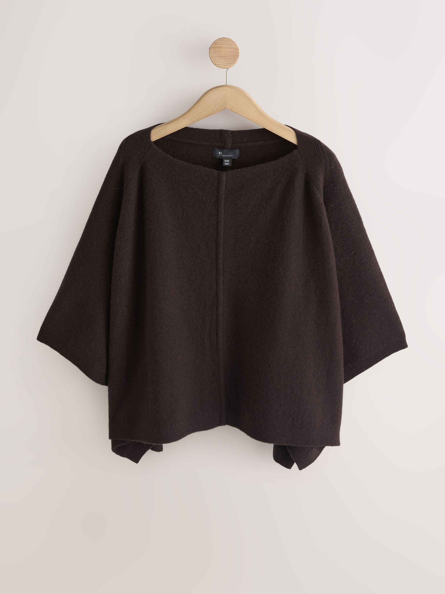 Chocoladebruin - N. Premium asymmetrische poncho van wol Blend met kasjmier