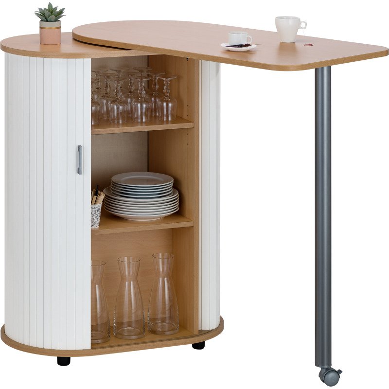 Meuble cafétéria plateau hêtre - rideau blanc