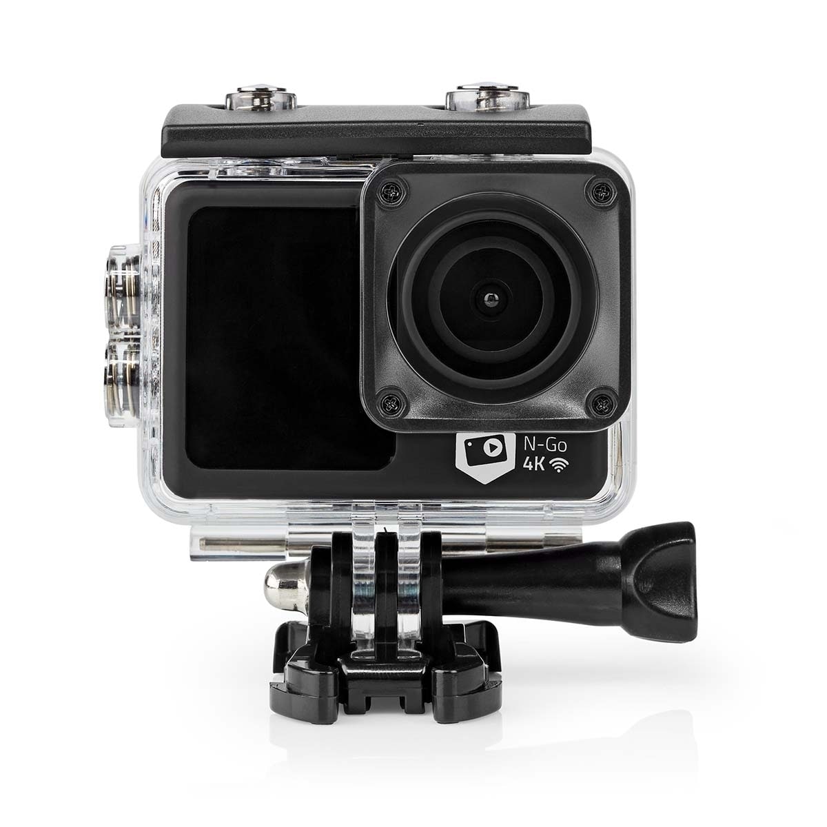 Nedis handling Cam | Dobbel Skjerm | 4K@30fps | 16 MPixel | Vanntett opptil: 30.0 m | 90 min | Wi-Fi | App tilgjengelig for: Android™ / IOS | Montering inkludert | Sort