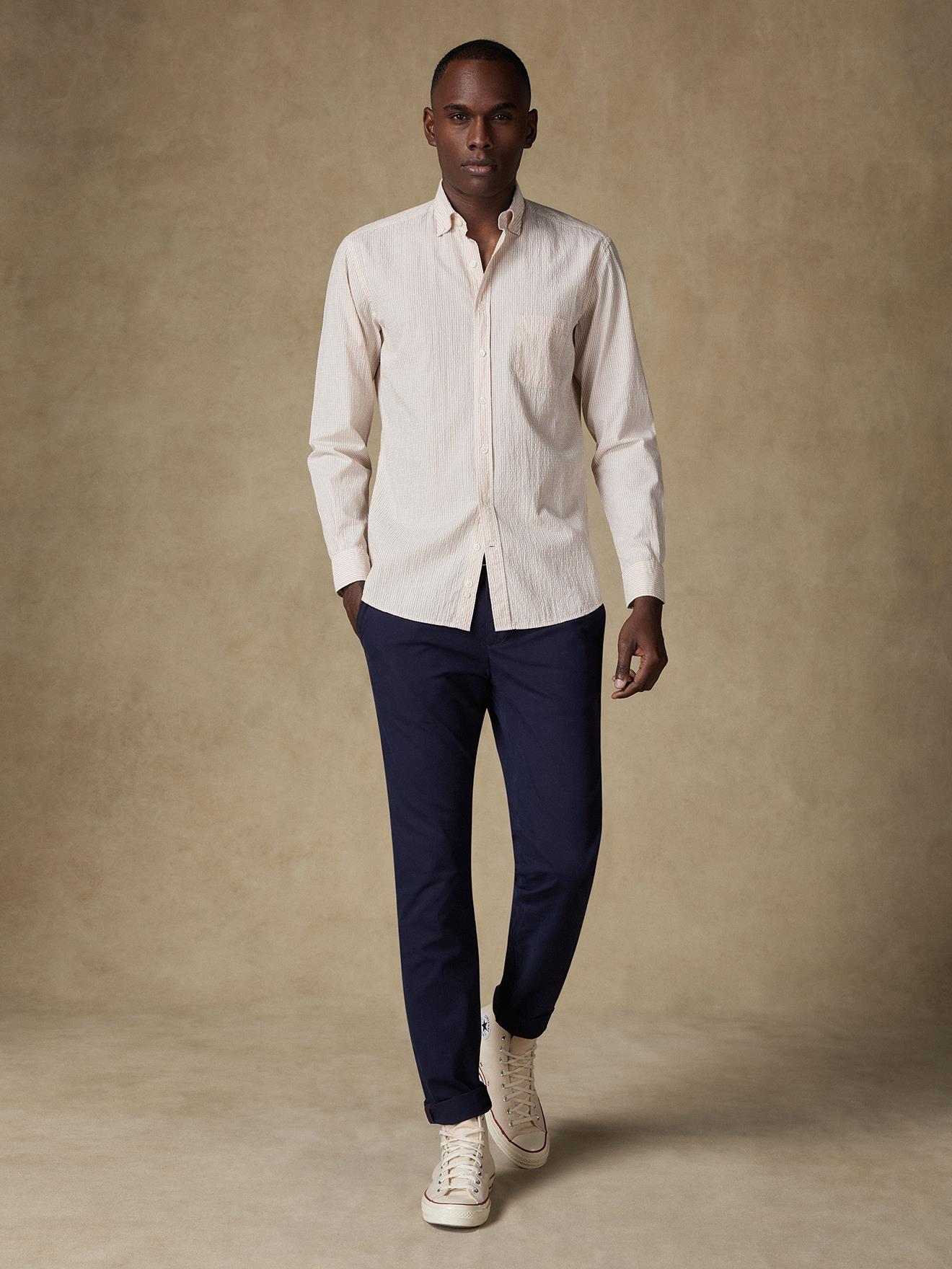 Chemise Hugh en seersucker sable- Col Boutonné