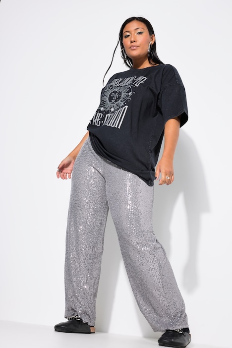 Hose, Wide Legs, Pailletten, Elastikbund