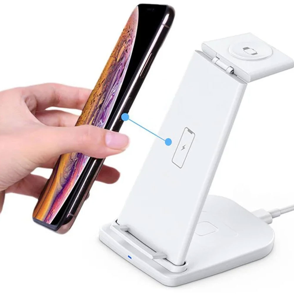 (15W) 3in1 Ladegerät Qi Wireless Charger Ladestation für Apple iPhone / Apple Airpods / Apple Watch - Weiss