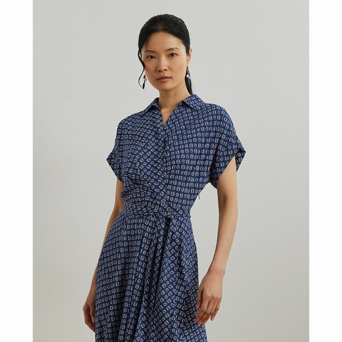 LAUREN RALPH LAUREN<br>Vestido fluido com cinto e mangas curtas, FRATILLIO