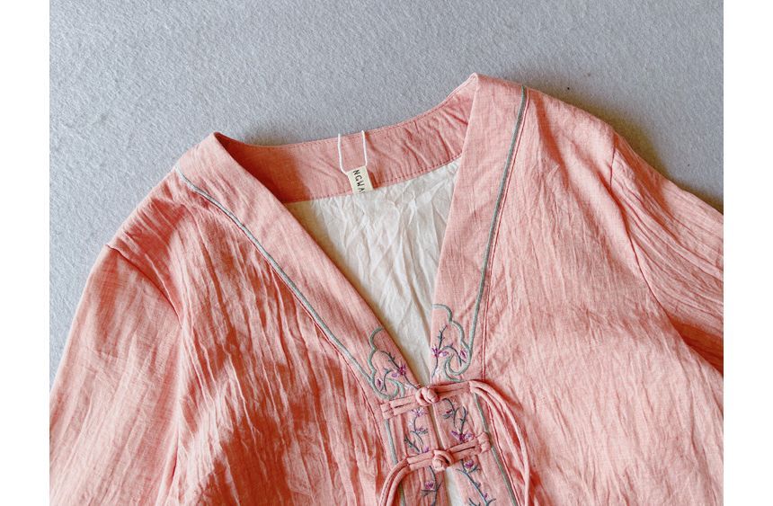 CosmoCorner - Hanfu-blouse met wijde mouwen en geborduurde bloemen