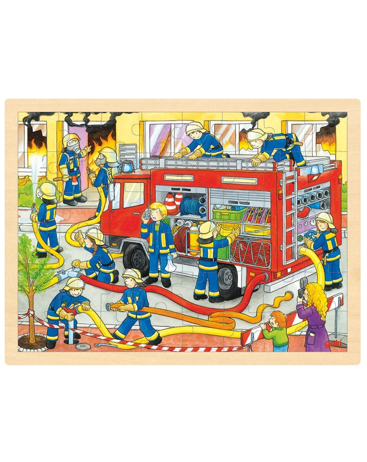 Holzpuzzle FEUERWEHREINSATZ 48-teilig in bunt