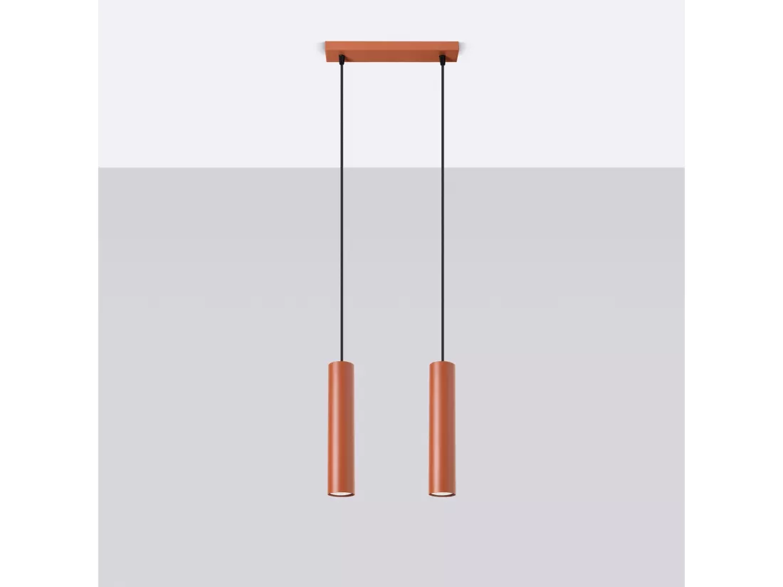 Lampe à suspension Lagos grenier en acier - 2 sources lumineuses - L.30 x H.105 cm - ocre rouge