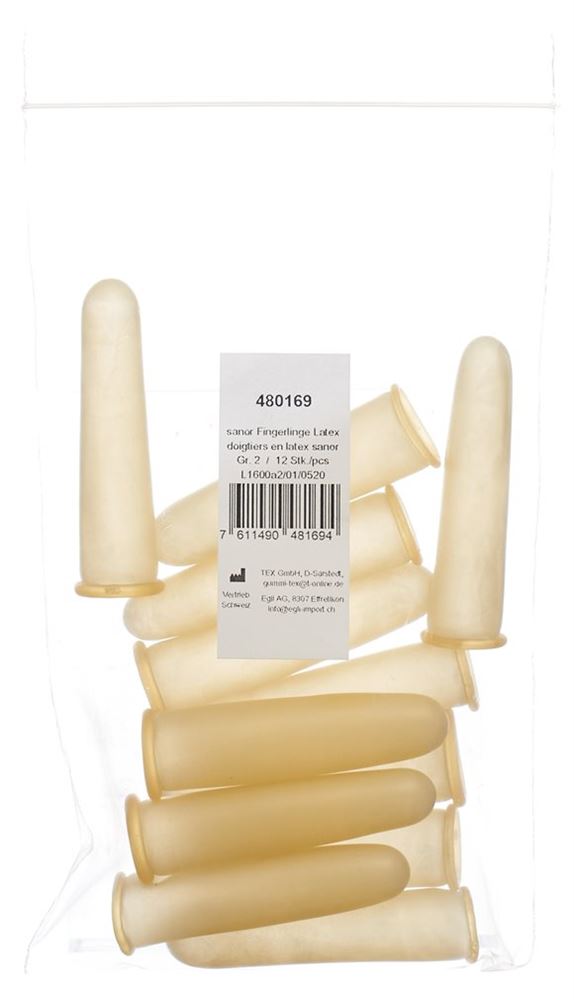 SANOR Fingerling Latex<br>12 Stück, Beutel, Gr2, gepudert leicht