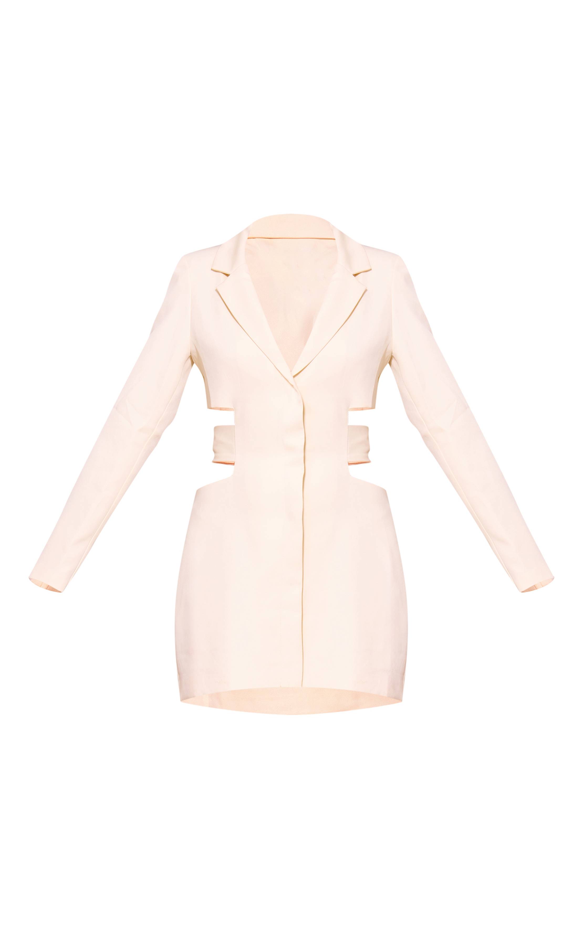 Crème Robe Blazer Tissée Avec Découpes Et Liens Dans Le Dos