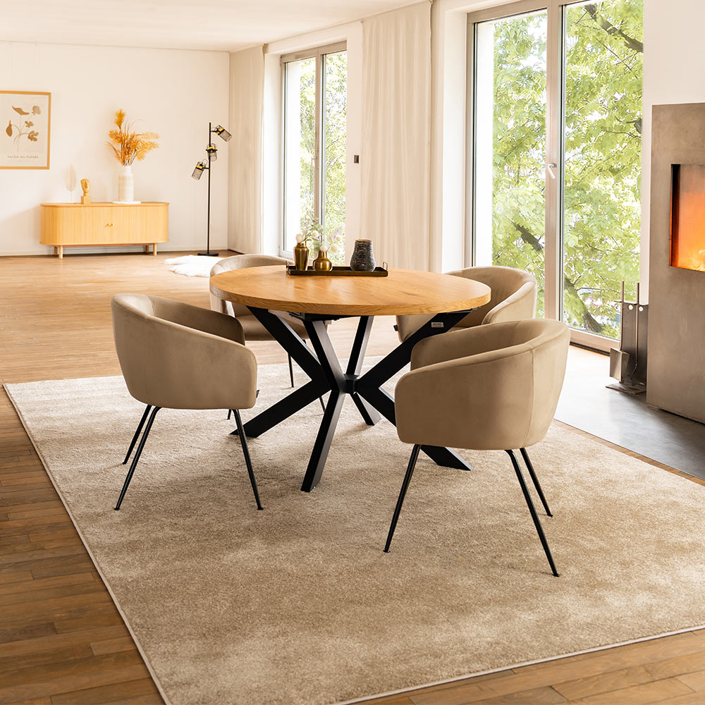 HOME DELUXE Ausziehbarer Esstisch Rund AVENTURA inkl. Sternfuß - 120 x 120 cm - versch. Farben - Light Oak