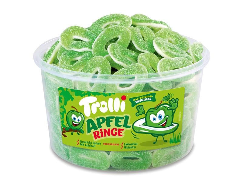 Trolli Gummibonbons Saure Apfelringe Dose 1.2 kg Die originalen sauren Apfelringe