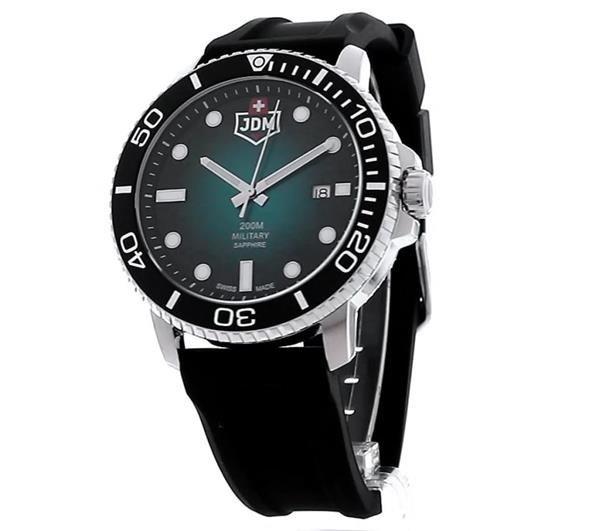 JDM Military Mens Tango Black Silicone Green Dial Watch