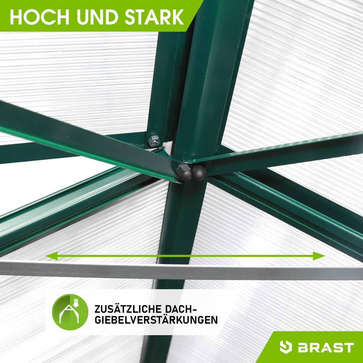 BRAST Gewächshaus Aluminium mit Fundament | 42 Modelle | 130x190x195cm - 490x250x235cm | TÜV geprüft | 6mm Hohlkammerplatten | rostfrei wetterfest temperaturbeständig | 130x190x195cm Grün