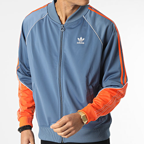 Veste Zippée A Bandes HI3003 Bleu Orange
