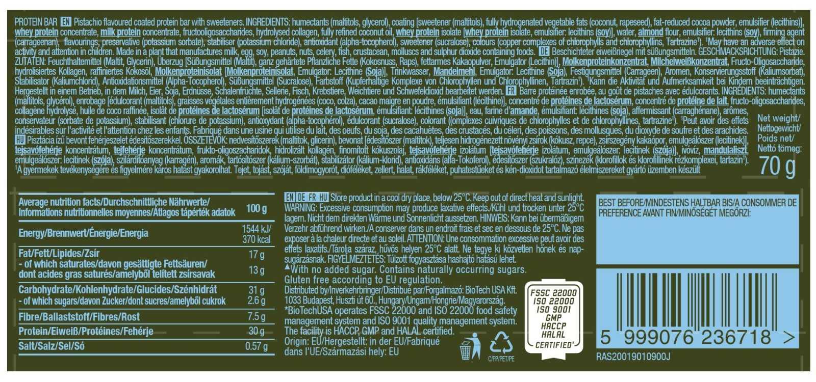 Barra de Proteína Biotech USA 70g - Oportunidade