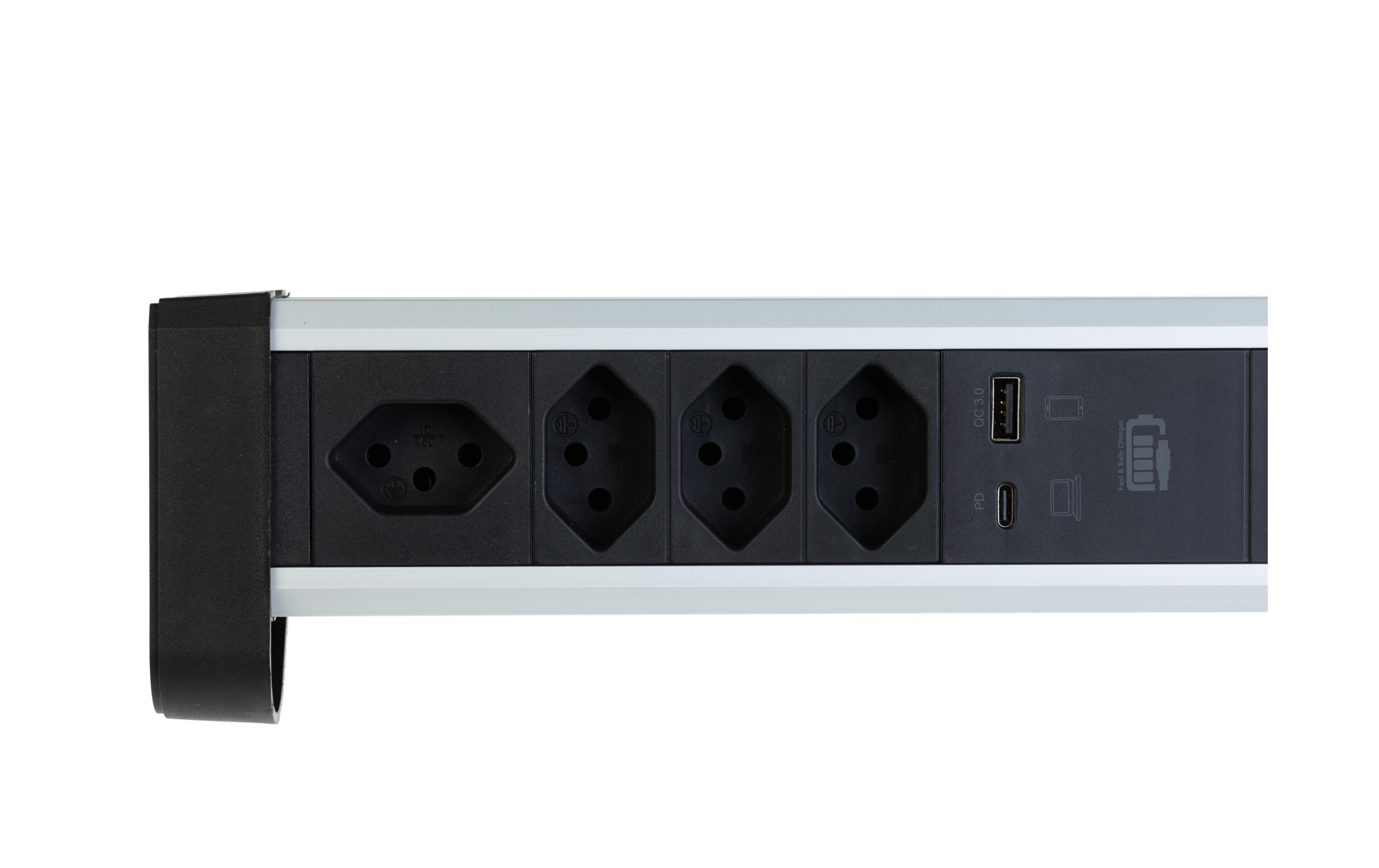 Tischsteckdosenleiste Alu-Office-Line 4 × T13 USB-C/AAlu Tischsteckdosenleiste mit 60W USB C Notebook Charger