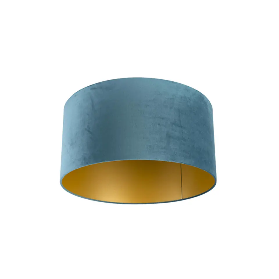 Qazqa lampenkappen cilinder velours blauw