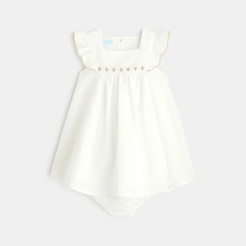 Robe chic gaufrée brillante et bloomer blanche bébé fille Blanc