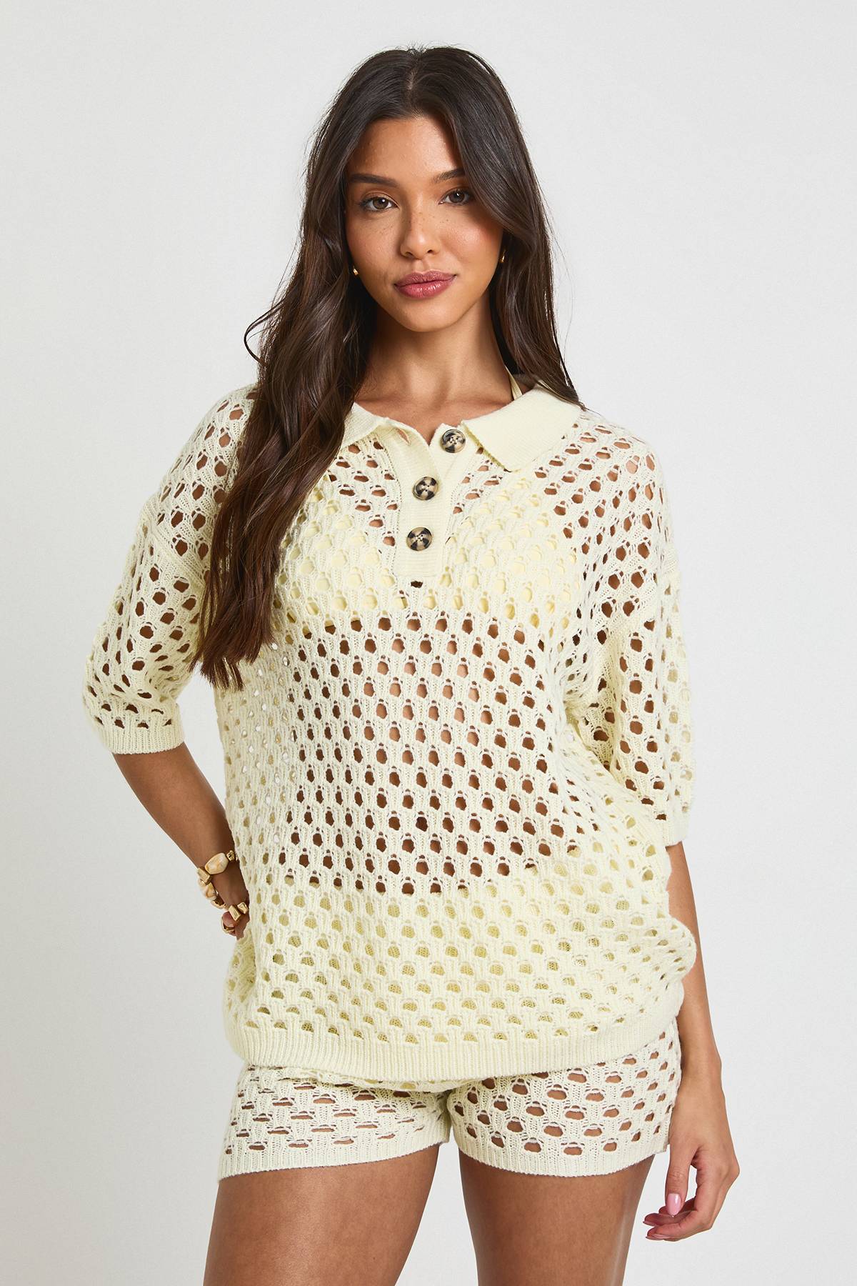 boohoo Ensemble Chemise Et Short En Crochet Surdimensionné