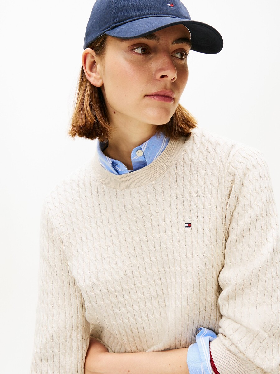 TOMMY HILFIGER<br>Suéteres de gola redonda em algodão torcido