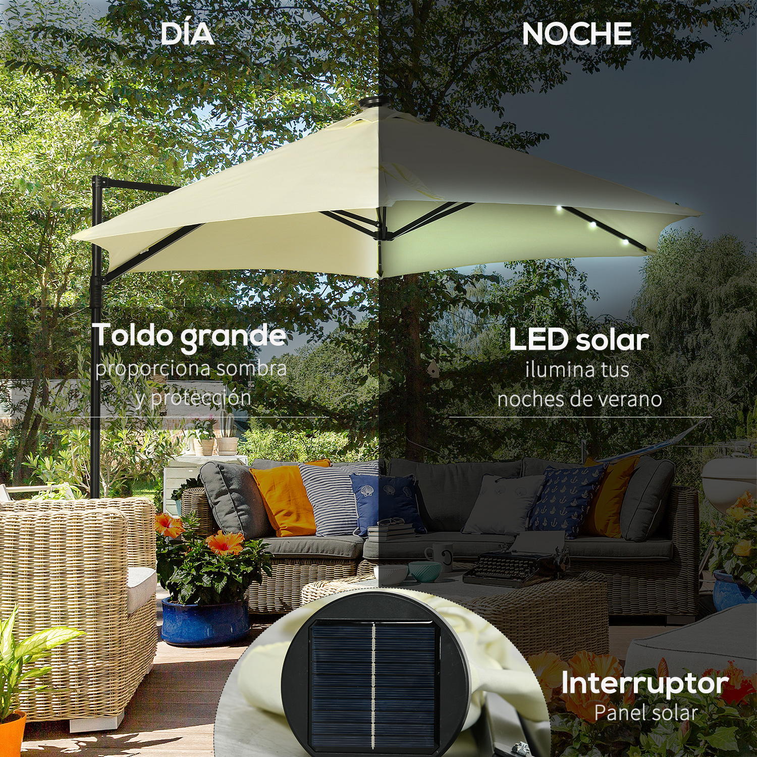 Guarda-sol de jardim bege Outsunny