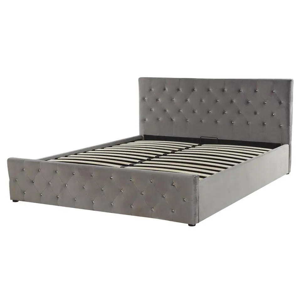 AMIENS - Bed met opbergruimte - Grijs - 160 x 200 cm - Fluweel