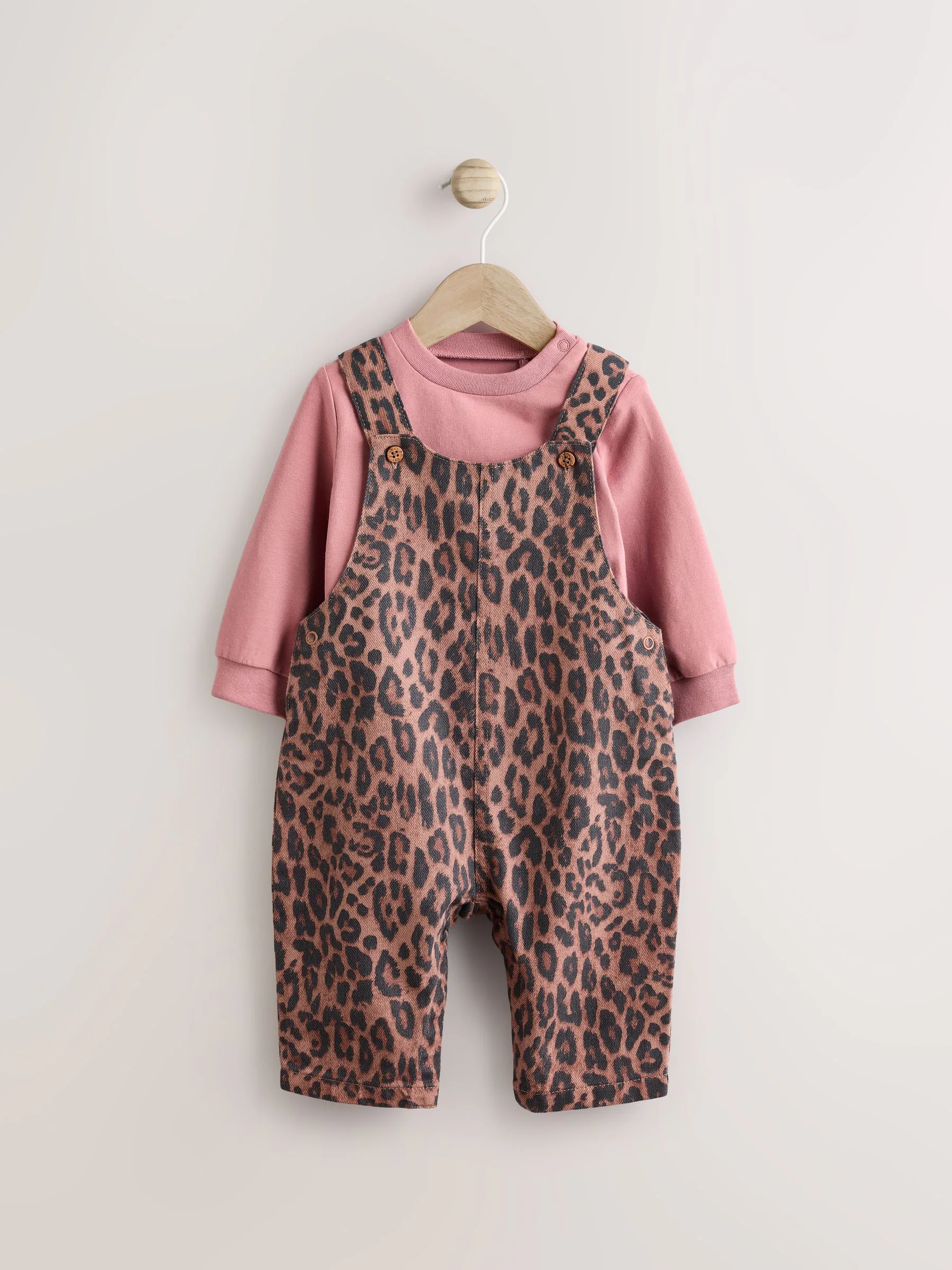 Lichtbruine luipaardprint - Baby Bodysuit met lange mouwen en bretelbroeken Set (0mnd-2jr)