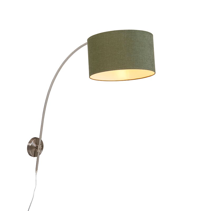 Wandbooglamp staal met kap groen 35/35/20 verstelbaar