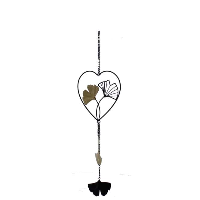 Dekohänger Herz mit Gingkoblättern - aus Metall - ca. 66 x 14,5 cm