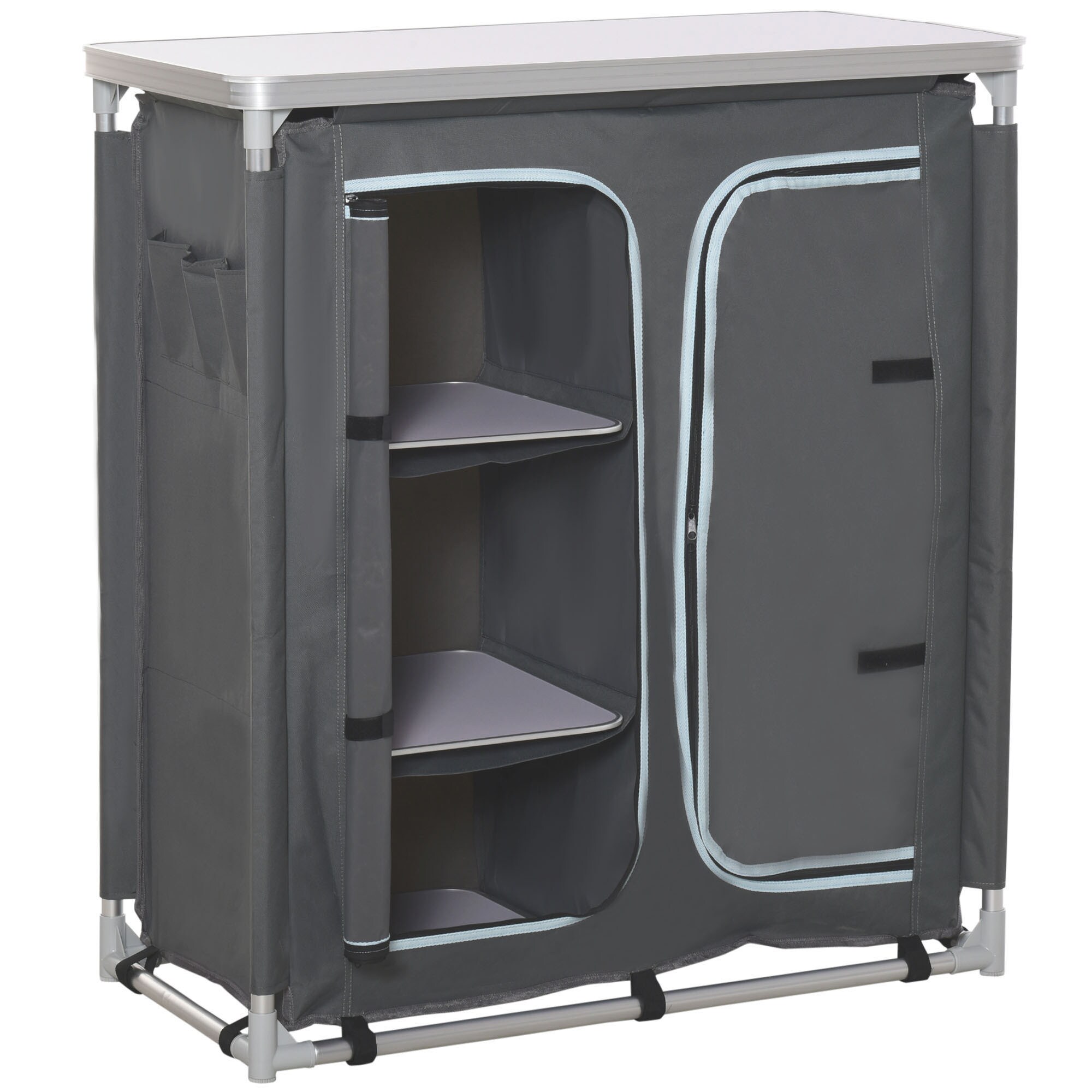 Outsunny 2in1Campingtisch mit Arbeitsplatte und Fächern grau 96 x 49,5 x 104 cm (LxBxH)
