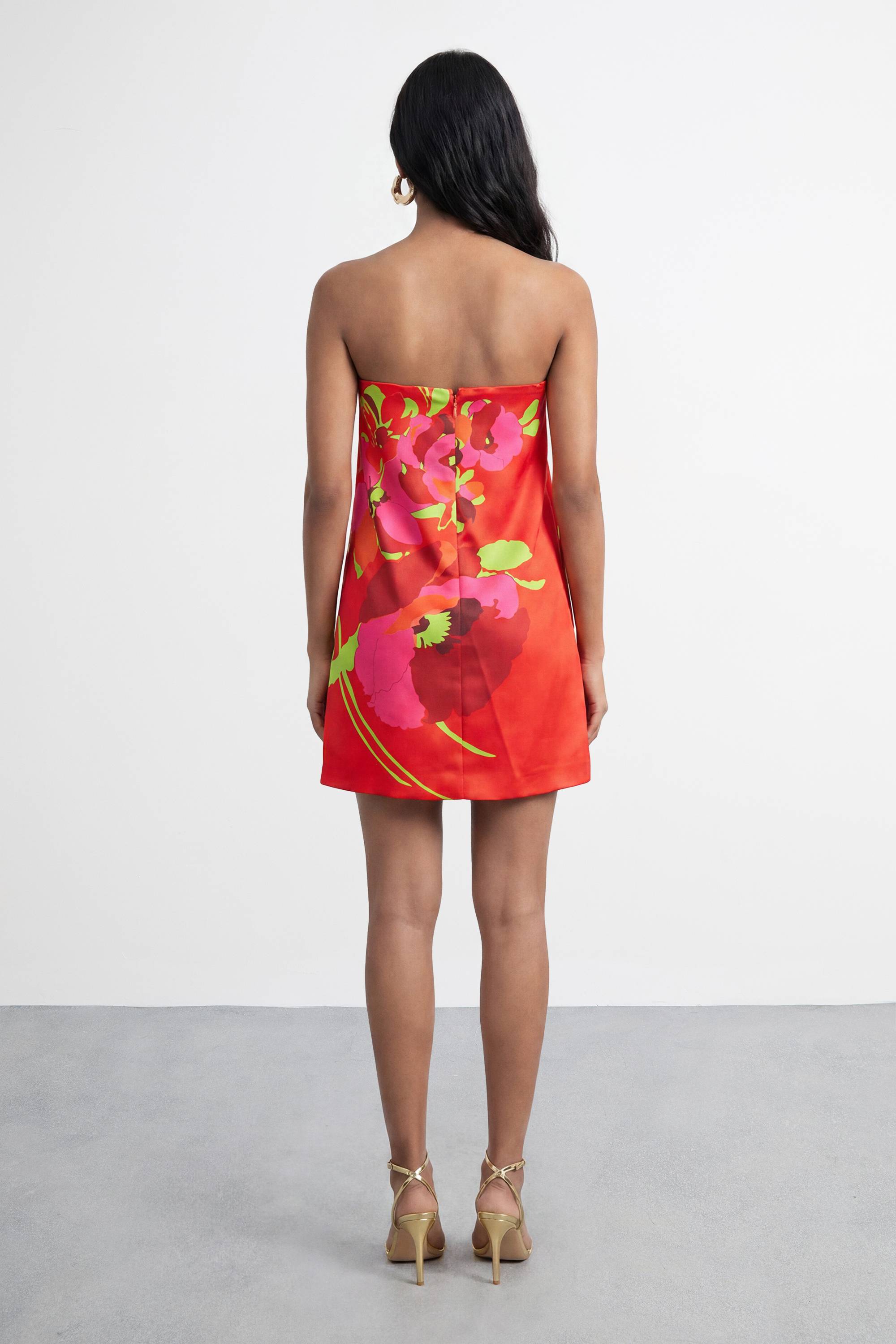 Warehouse Robe Mini Bustier En Satin À Imprimé Floral Placement