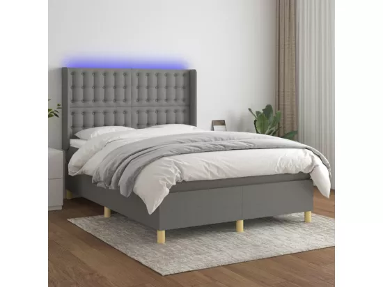Sommier tapissier et matelas et LED Gris foncé 140x190 cm Tissu