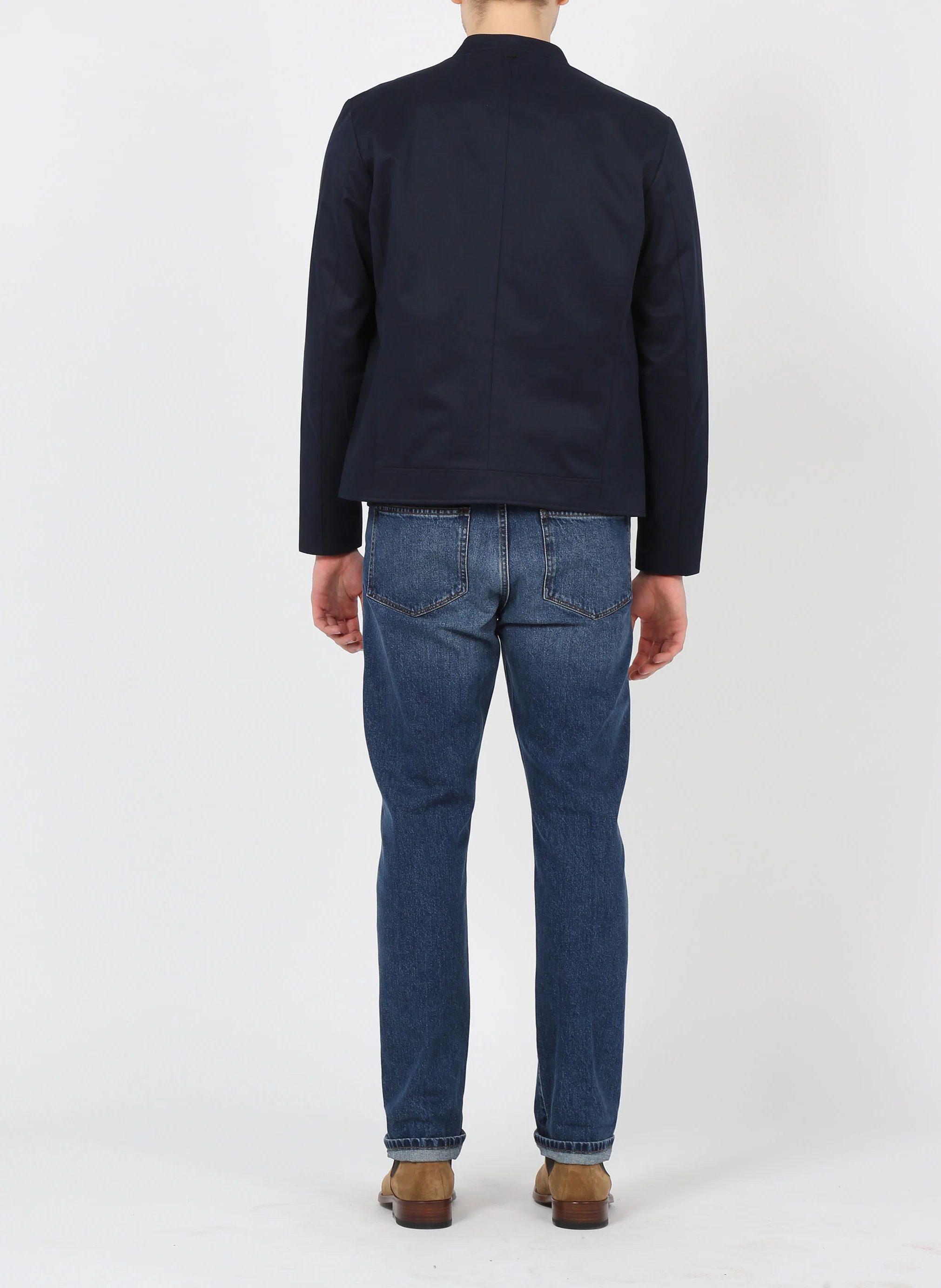 Blouson col rond en coton mélangé | Bleu