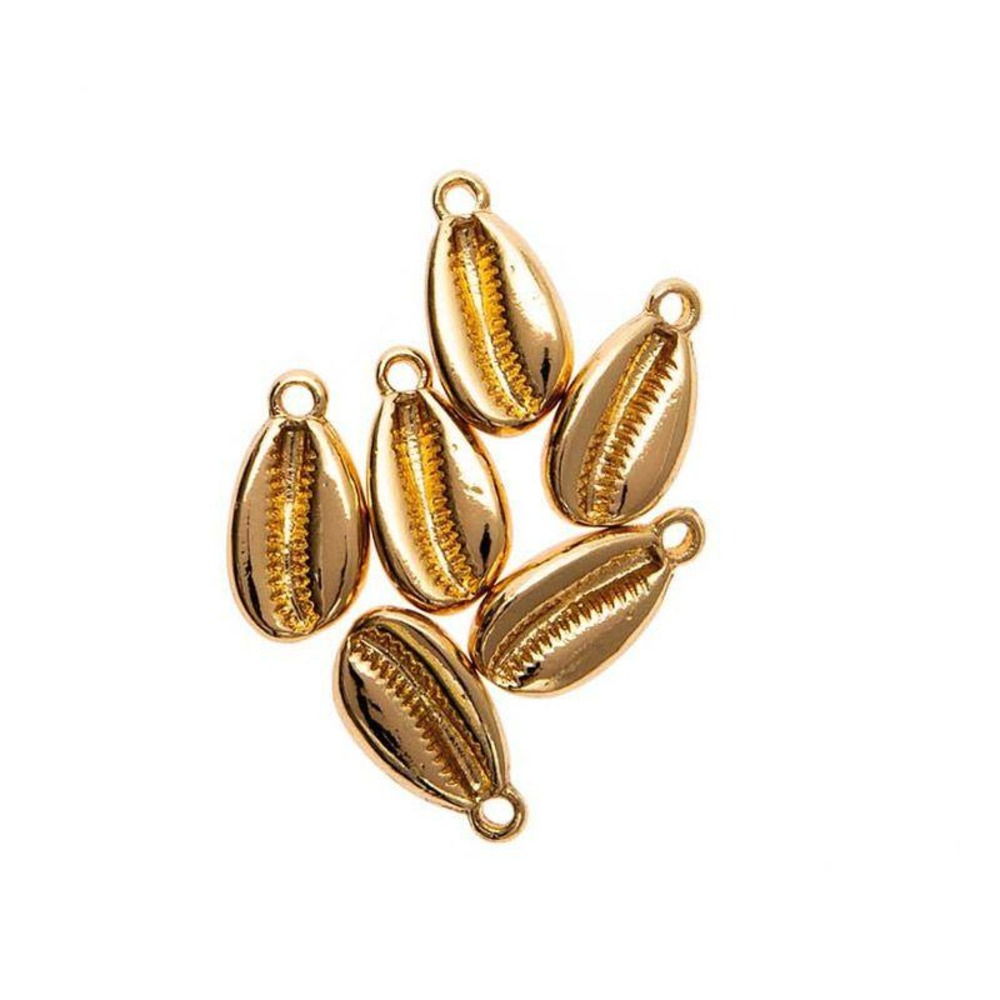 6 perles - coquillage or - 1 perforation