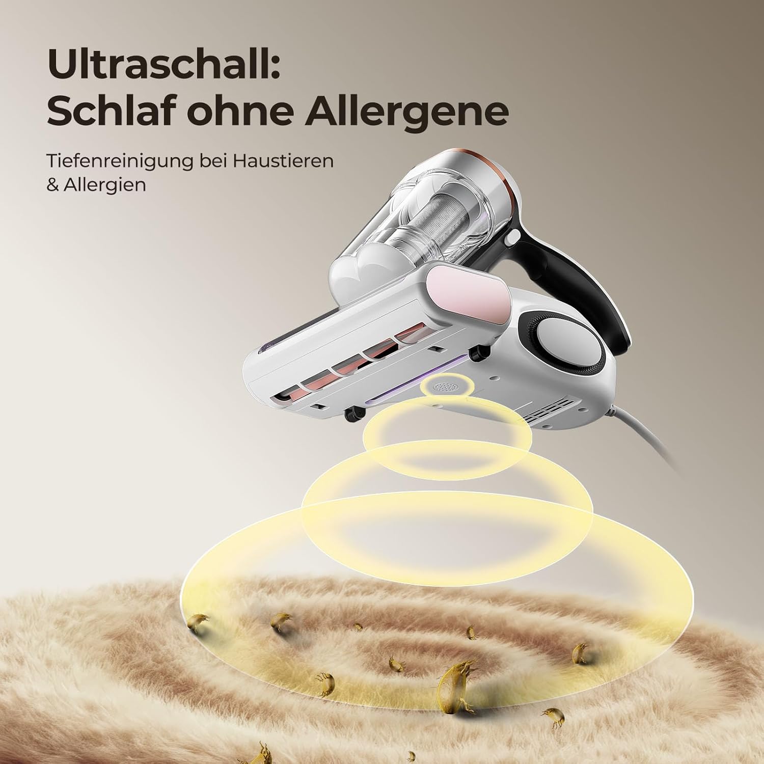JIGOO J300 Milbensauger mit Staubmilben-Sensor und Intelligenter LED-Anzeige, 500W Milbenstaubsauger mit UV-Licht, Ultraschall, Für Allergiker, entfernt 99,9% Allergene von Matratzen, Betten und Sofas