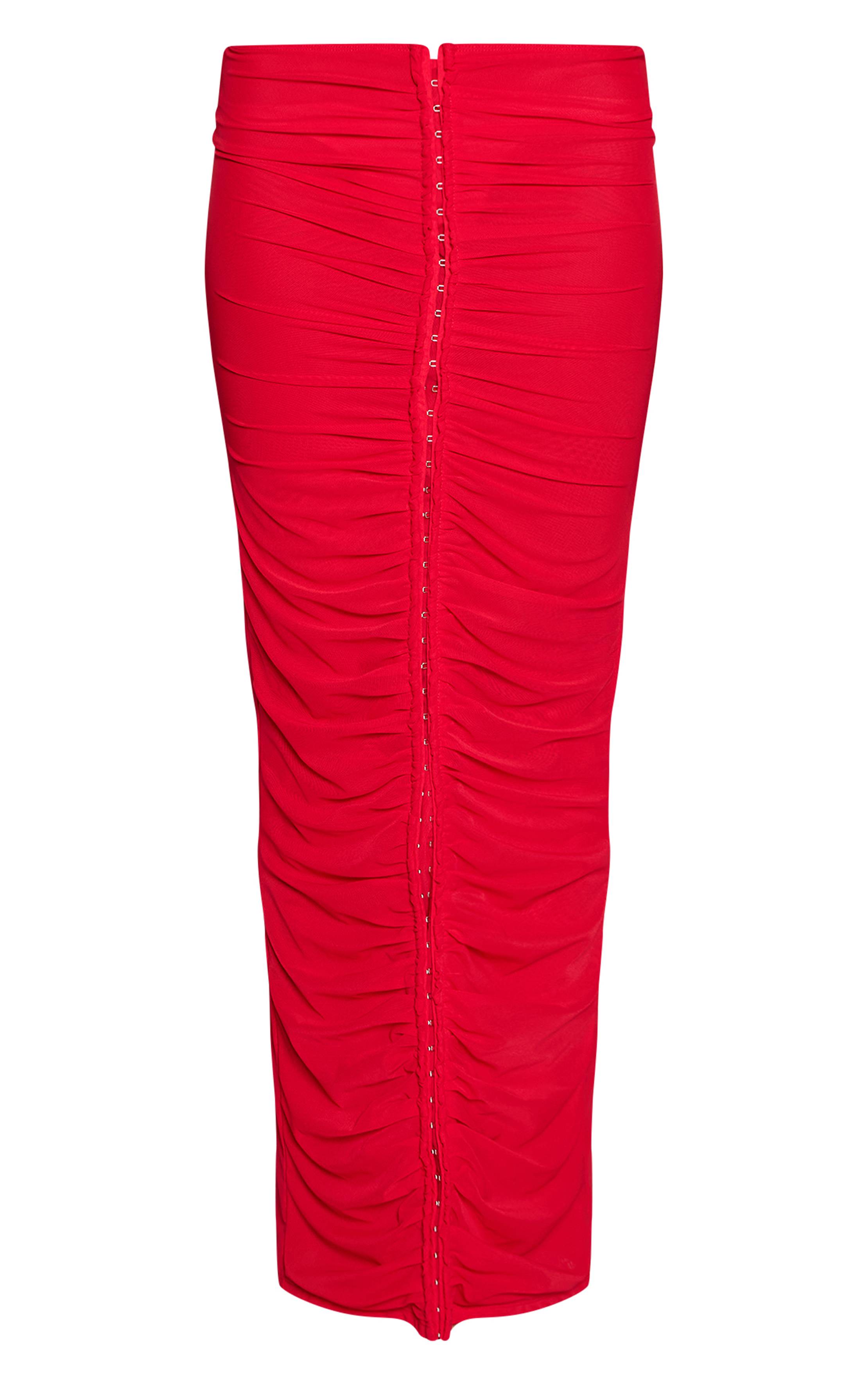 Rouge Jupe Longue Froncée En Mesh