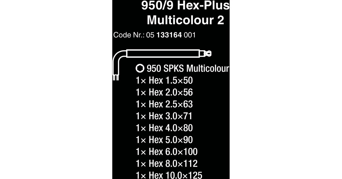 Wera950/9 Hex-Plus Multicolour 2 Stiftsleutelset, 9-delig  (metrisch, BlackLaser)