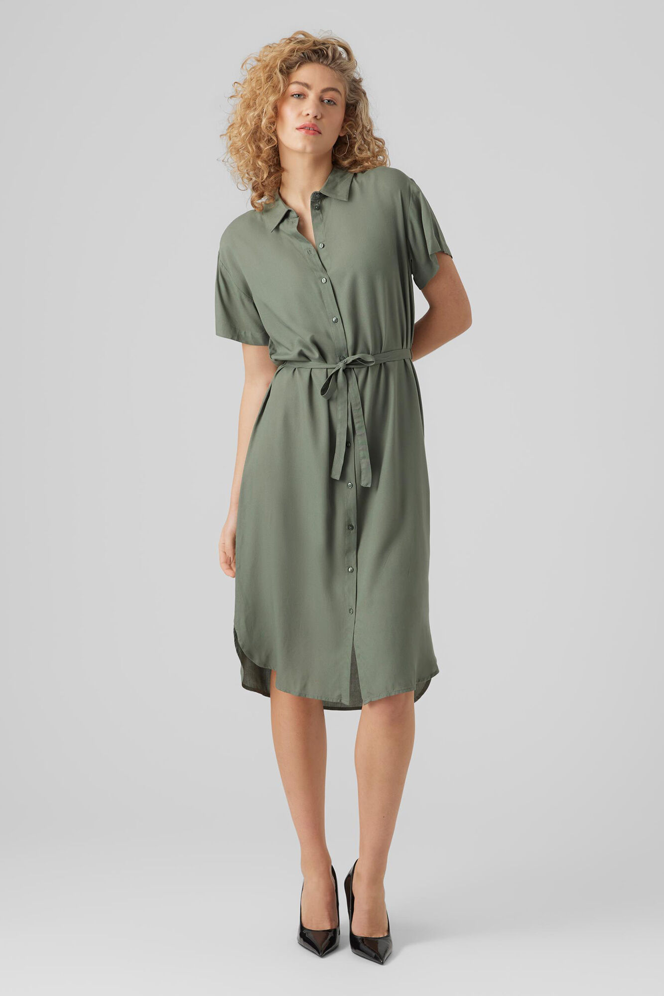 Vestido camisa de manga curta - Verde