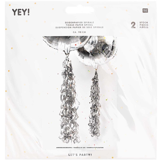 Suspension papier soie spirale argent (x2), L. 90 cm