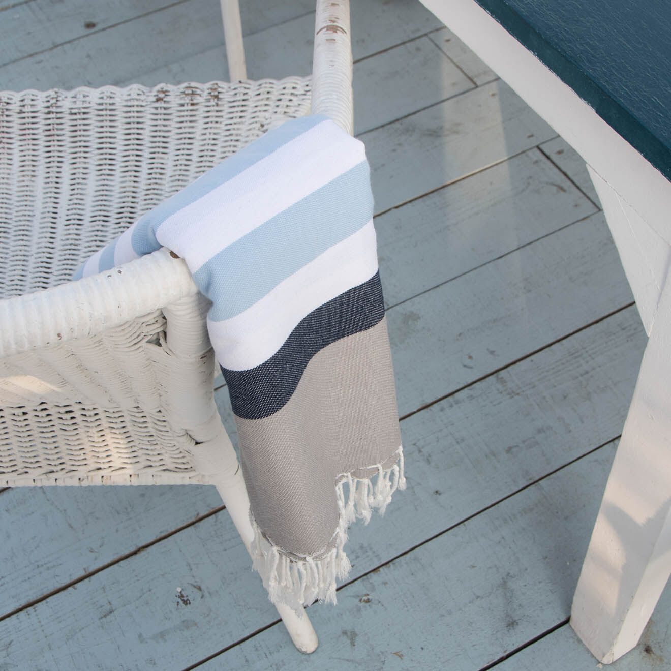 Febronie Fouta Arcachon bleu ciel/blanc/bleu marine/gris perle - 100x200 cm