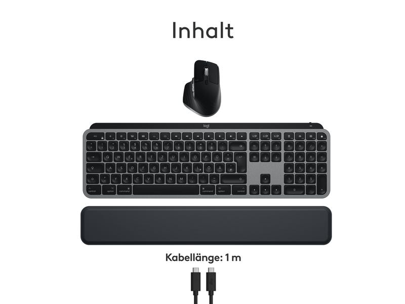 Logitech Tastatur-Maus-Set MX Keys S Combo for Mac QWERTZ ( Komfortables QWERTZ (DE) Tastatur- und Maus-Set mit Multi-Device Kopplung und intelligenter Tastaturbeleuchtung – Entwickelt für Mac