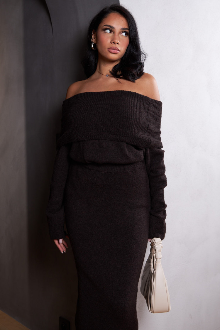 Ensemble 2 pièces pull + jupe en laine marron
