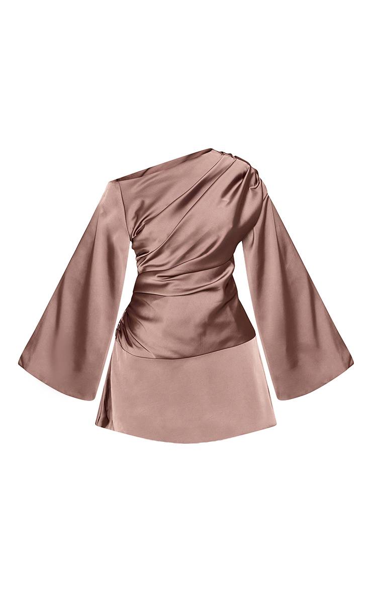 Taupe Robe Courte Ajustée Tissée À Épaules Dénudées Petite Taille