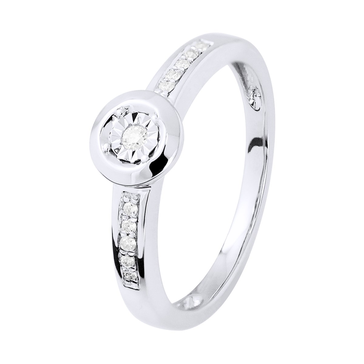 Solitaire Diamant épaulé 0,070 Cts Illusion 1 Ct Or Blanc