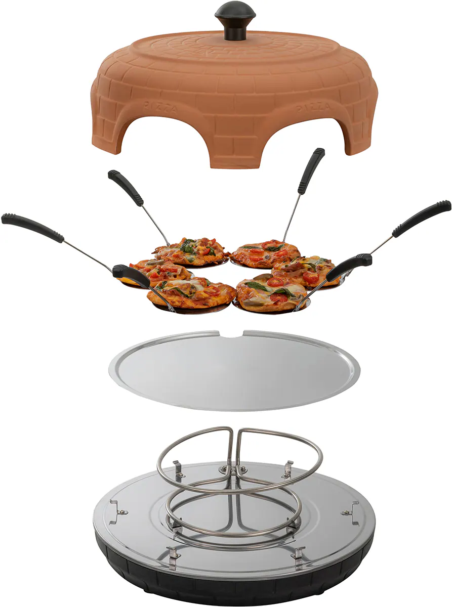 Heidenfeld Mini-Pizzaofen Pizzachef, Pizzadom für 6 Personen, Terrakotta-Kuppel, 1.100 Watt