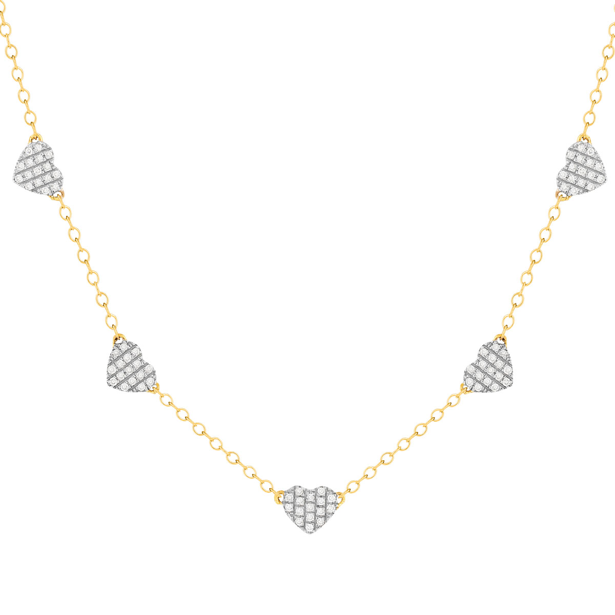 Collier or 375 2 tons, forme coeur, diamants. Longueur 45 cm.