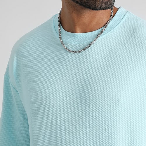 Tee Shirt Texturé Waffle Large 0416 Vert Menthe